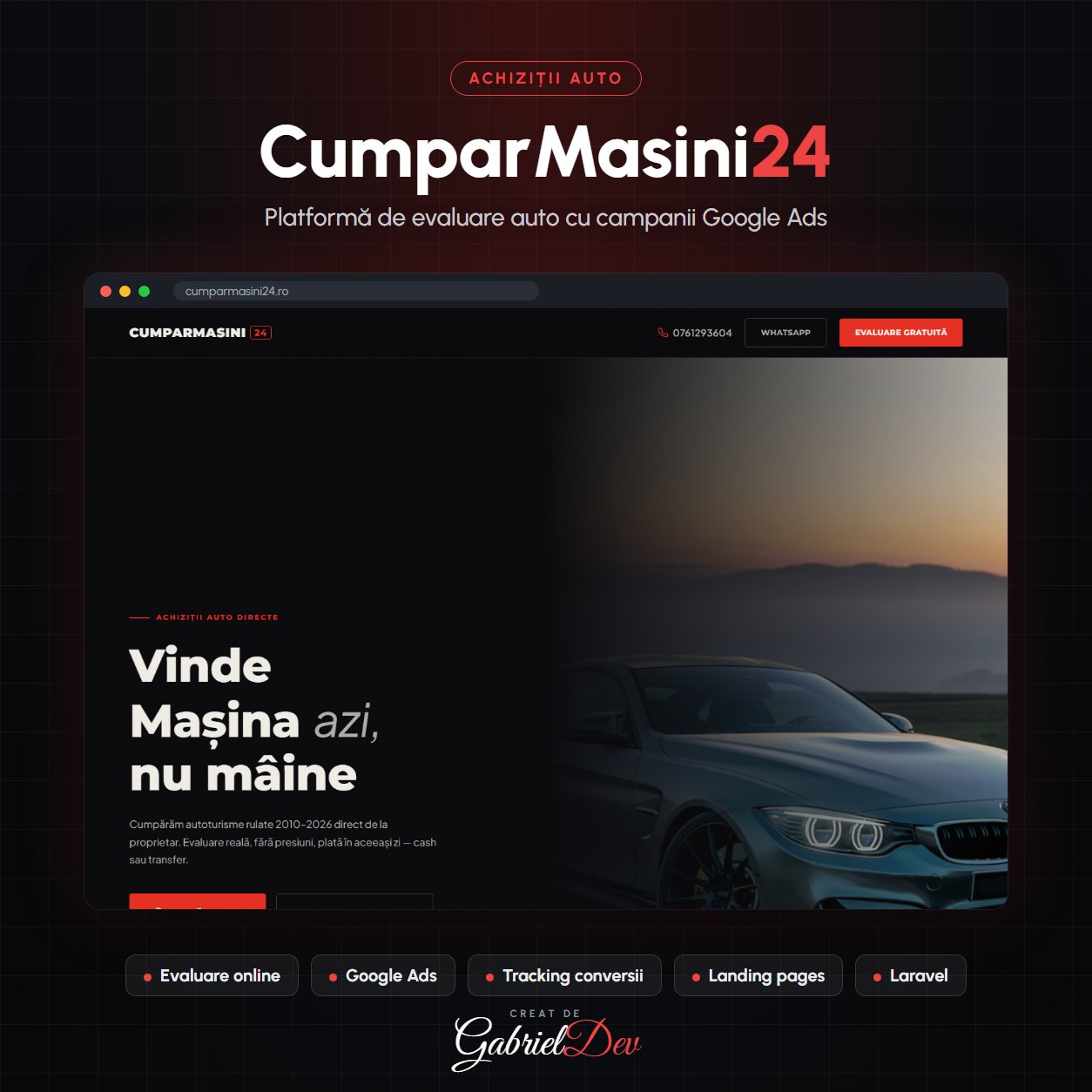 CumparMasini24 – Platformă Web pentru Achiziții Auto & Campanii Google Ads